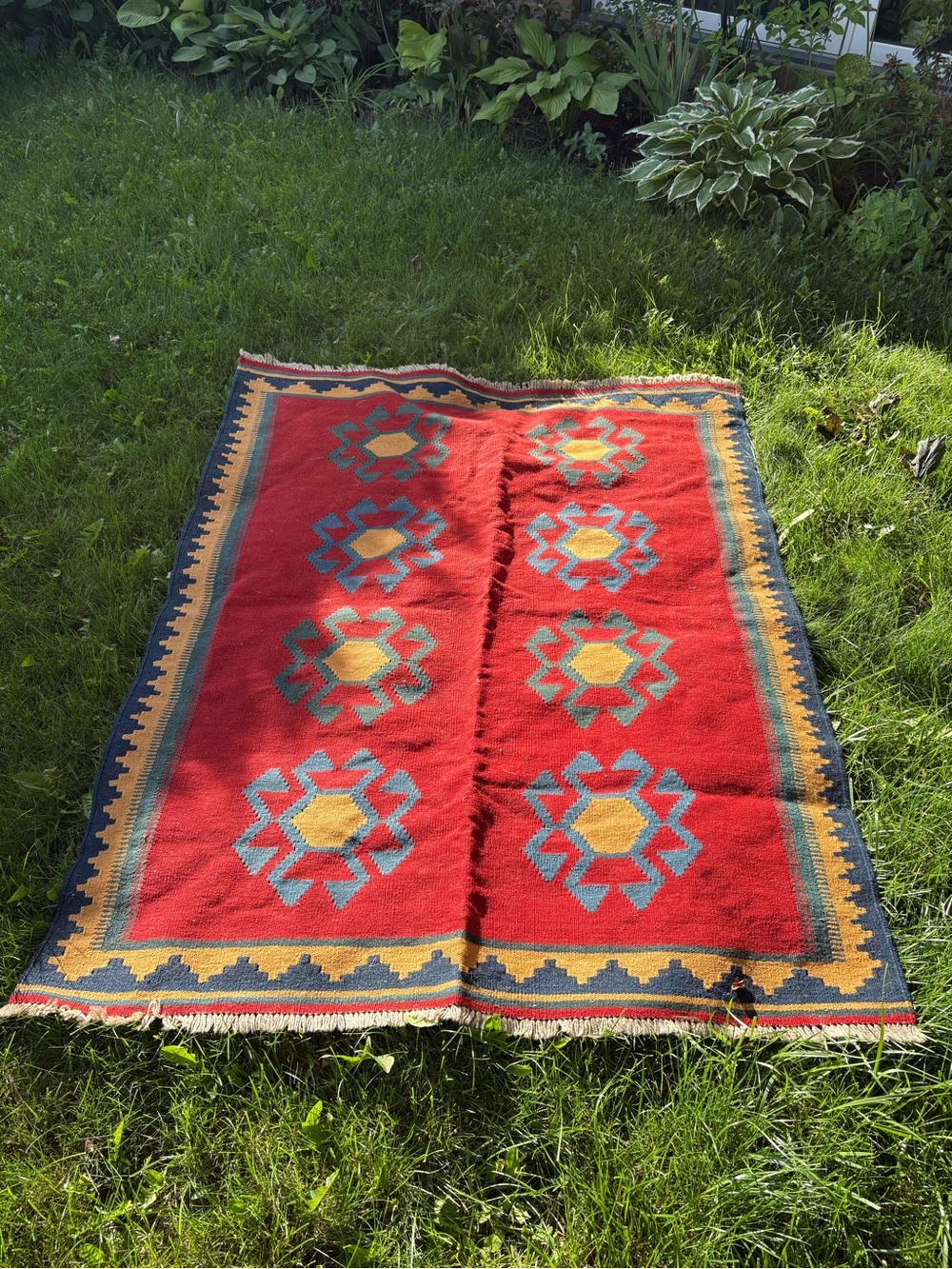 Handwoven Red Geometric Kilim Rug